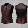 Men’s Gothic Steampunk Leather Vest – Black & Red Vampire Waistcoat, Punk Biker Halloween Costume