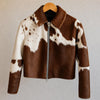 Genuine Cowhide Leather Jacket Women | Brown & White Cow Print Jacket | Western Hair On Hide Coat