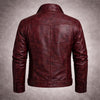 Men's Burgundy Distressed Leather Biker Jacket  Vintage Retro Style Coat