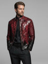 Men’s Luxury Genuine Leather Jacket Red & Black Crocodile Texture Biker Style.
