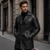 Men's Black Leather Trench Coat, Belted Long Style Jacket, Winter Formal Overcoat