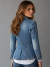 Women’s Vintage Denim Blazer Jacket | Fitted Blue Jean Coat | Casual Chic Western Style Jacket
