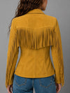 Women's Mustard Yellow Suede Fringe Jacket | Western Cowgirl Leather Shirt | Boho Tassel Jacket