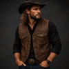 Men’s Distressed Leather Vest Handmade Vintage Western Style Lambskin Cowboy Waistcoat