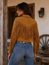 Women’s Vintage-Inspired Fringe Suede Jacket | Camel Brown Western Cowgirl Coat | Boho Chic Outerwear