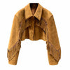 Suede Leather Cropped Fringe Jacket for Women, Western Cowgirl Jacket, Boho Festival Outfit, Vintage Style Suede Coat
