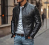 Men’s Black Embossed Leather Jacket – Luxury Croc Pattern Biker Jacket for Men – Stylish Slim Fit Winter Outerwear