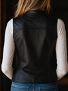 Women’s Tan Leather Vest – Slim Fit Button Front Biker Style Waistcoat for Women
