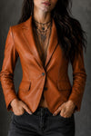 Women’s  Leather Blazer Jacket – Slim Fit Vintage Style Genuine Leather Coat for Women