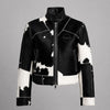 Women’s Genuine Cowhide Jacket – Western Cow Print Leather Jacket – Real Hair On Cowhide Coat – Vintage Cropped Leather Jacket